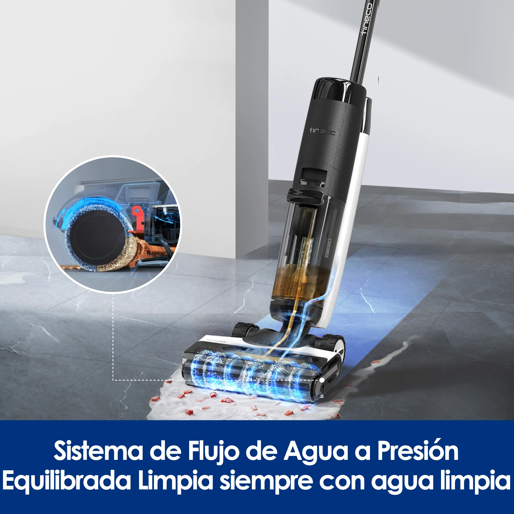 Tineco Floor One S7 FlashDry Aspiradora Inteligente Seco y Húmedo Sin Cable Funcionamiento Prolongado Suciedad Pegajosa Autolimpieza Secado Rápido Limpieza de Bordes Batería de Larga Duración
