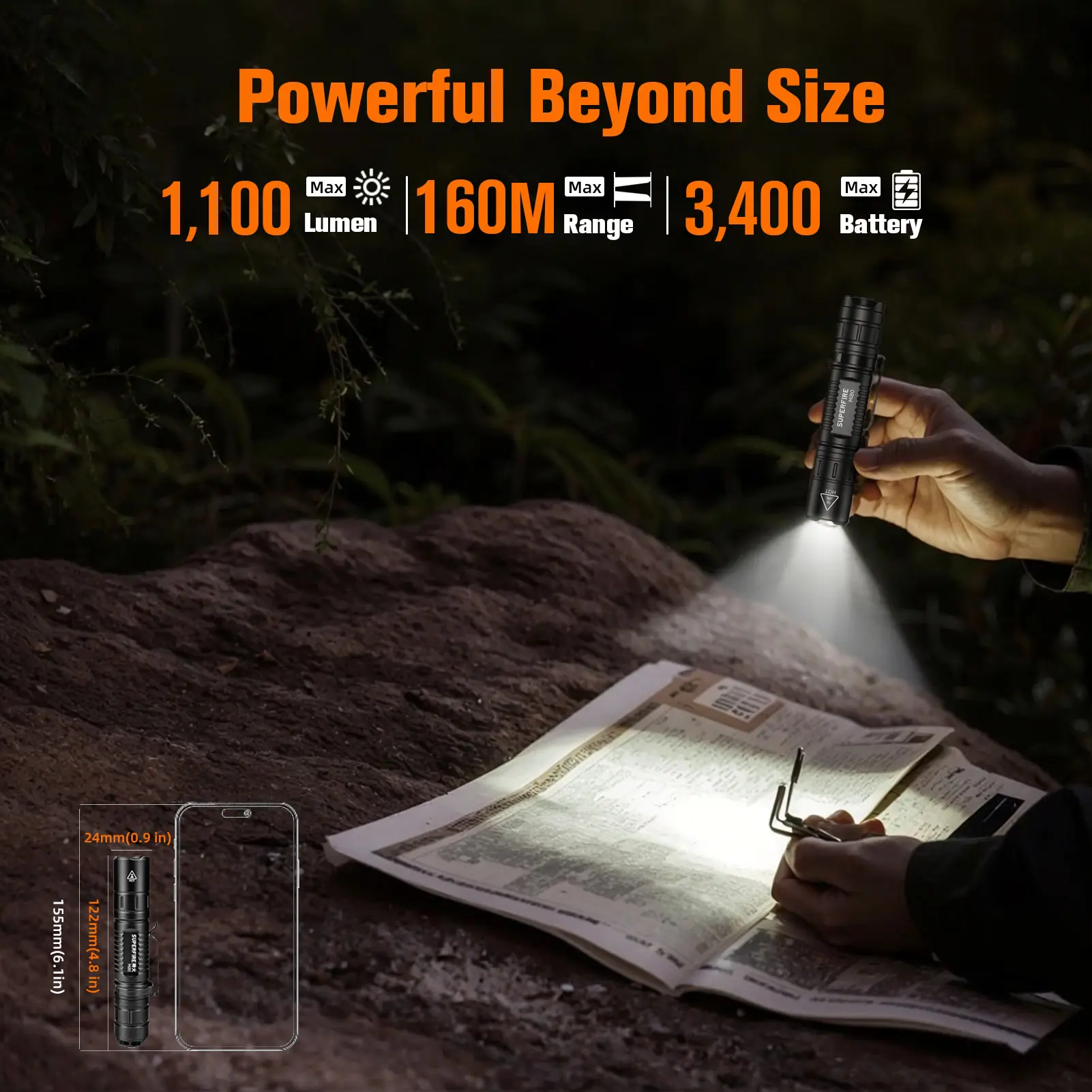 SUPERFIRE MI80-S linterna led de alta potencia superbrillante 1100LM EDC antorcha luces de flash portátiles pesca Camping linterna al aire libre