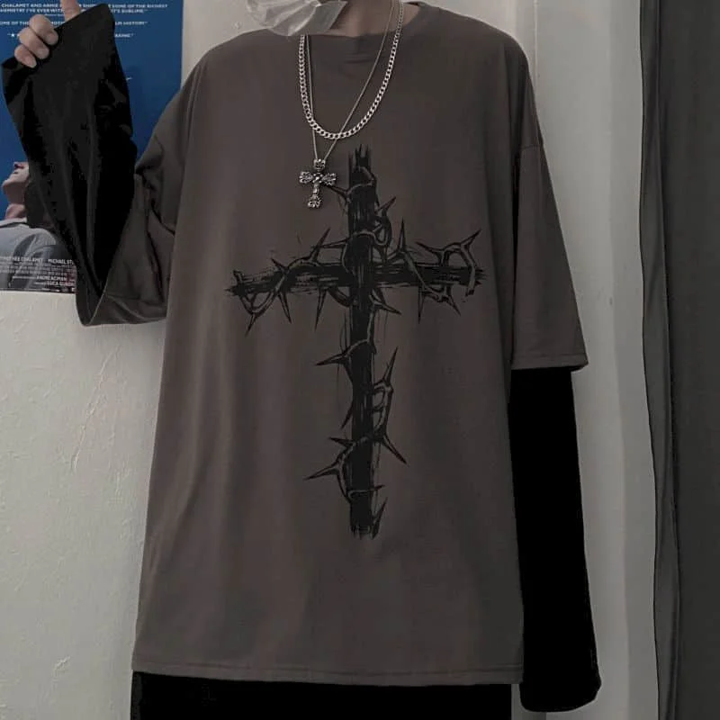 男性 Tシャツ秋の男性服アニメカジュアル長袖特大 Y2K Tシャツ原宿ストリート学術ヒップホップ tシャツトップス