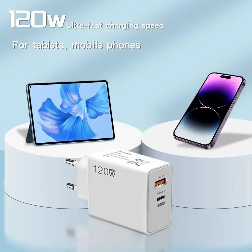 120 W USB Snelle Oplader Met Type C Kabel Snel Opladen Adapter Voor iPhone 16 Samsung Xiaomi Huawei PD Mobiele telefoons Snellader
