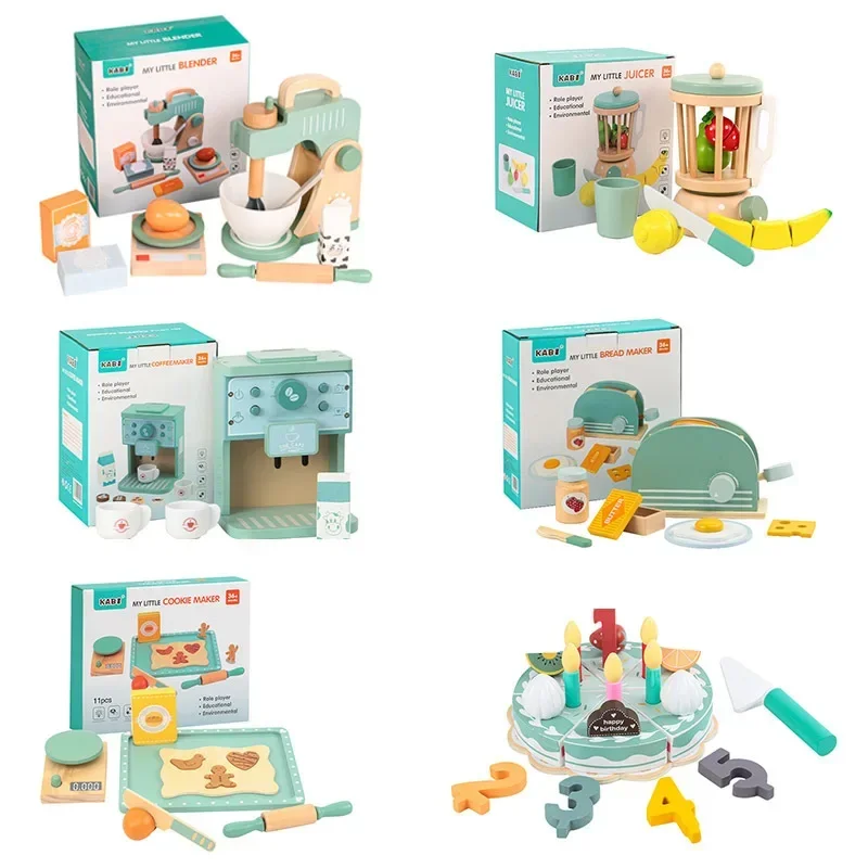 Ensemble de jouets de cuisine pour enfants, cafetière en bois, Kit de Simulation de machine à biscuits, jouets éducatifs, cadeaux pour filles et garçons
