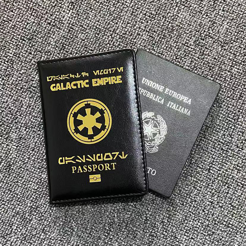 Capa para passaporte do Império Galáctico Capa de couro PU preta para passaportes Carteira de viagem Porta-passaporte