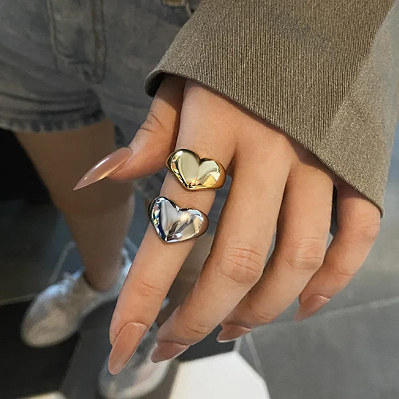 Anillo de corazón de Metal liso Simple para mujeres y hombres, regalos de joyería de fiesta elegantes a la moda
