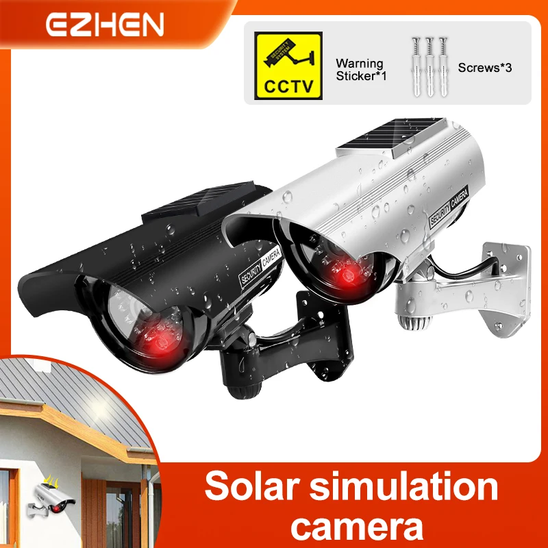 Cámara de seguridad falsa simulada de energía Solar, cámara de vigilancia antirrobo con luz LED intermitente, forma de bala impermeable para exteriores