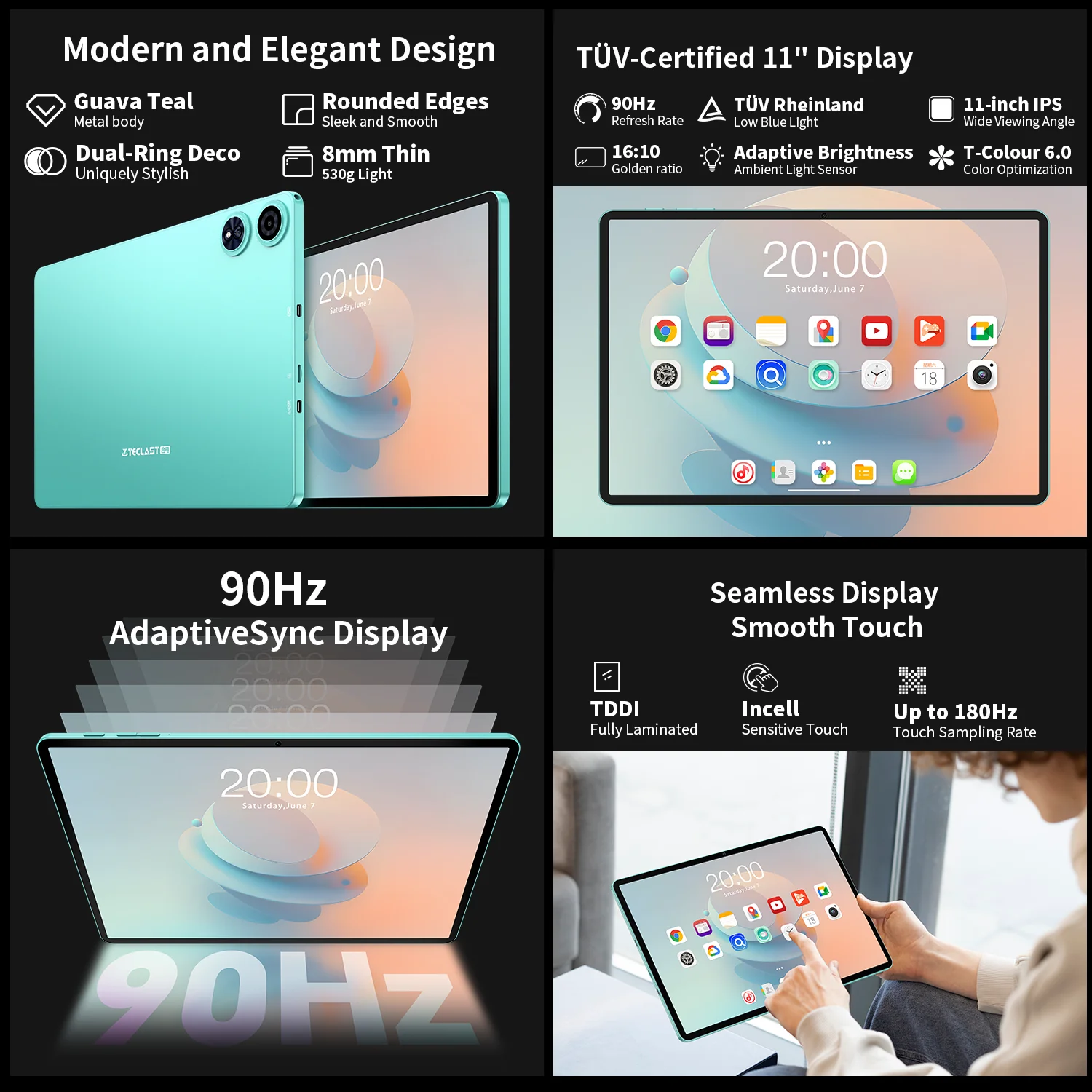 【Nuevo】 Tableta Android 15 Teclast P50Ai 11 pulgadas 90 Hz (6 Gb + 10 Gb) Max.16 Gbgb Ram 128 Gb Lpddr5 1280X800 Allwinner A733-Ai Octa-Core