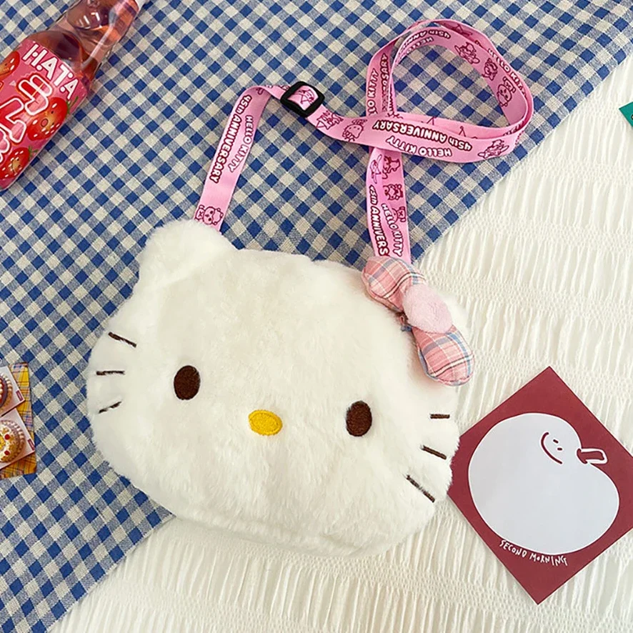 ผู้หญิงสาว Sanrio Hello Kitty Mini ไหล่กระเป๋า Kawaii การ์ตูน Messenger Plush หูฟังกระเป๋าเด็กผู้หญิงน่ารัก Luxury Designer 2024