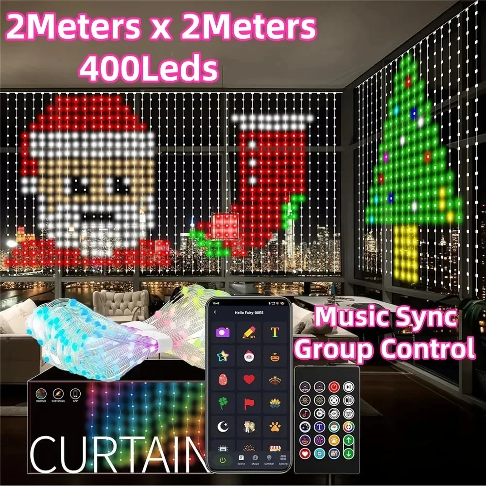 400 LEDs 2X2 Meter Smart Vorhang Lichter DIY Text LED String RGB Wasserdichte Lichterkette Musik Sync Display für Fenster Party Decor