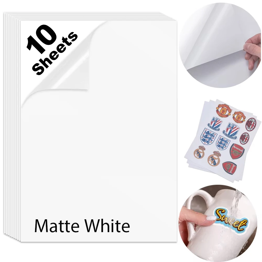 10 แผ่นโปร่งใส/โปร่งแสงกันน้ําไวนิลสติกเกอร์กระดาษ Pearlescent/Matte/Golden A4 ป้ายสติกเกอร์สําหรับเครื่องพิมพ์อิงค์เจ็ท
