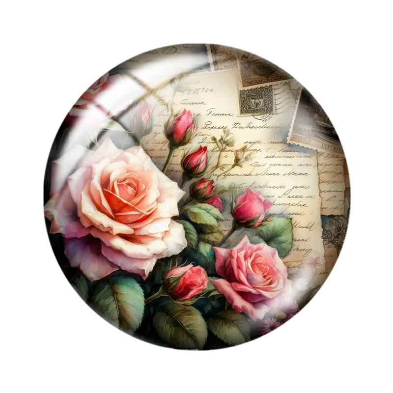 Retro Rose Butterfly 10pcs 12mm/16mm/18mm/30mm Round Photo Glass Cabochon 25mm Demo Flat Back Making findings