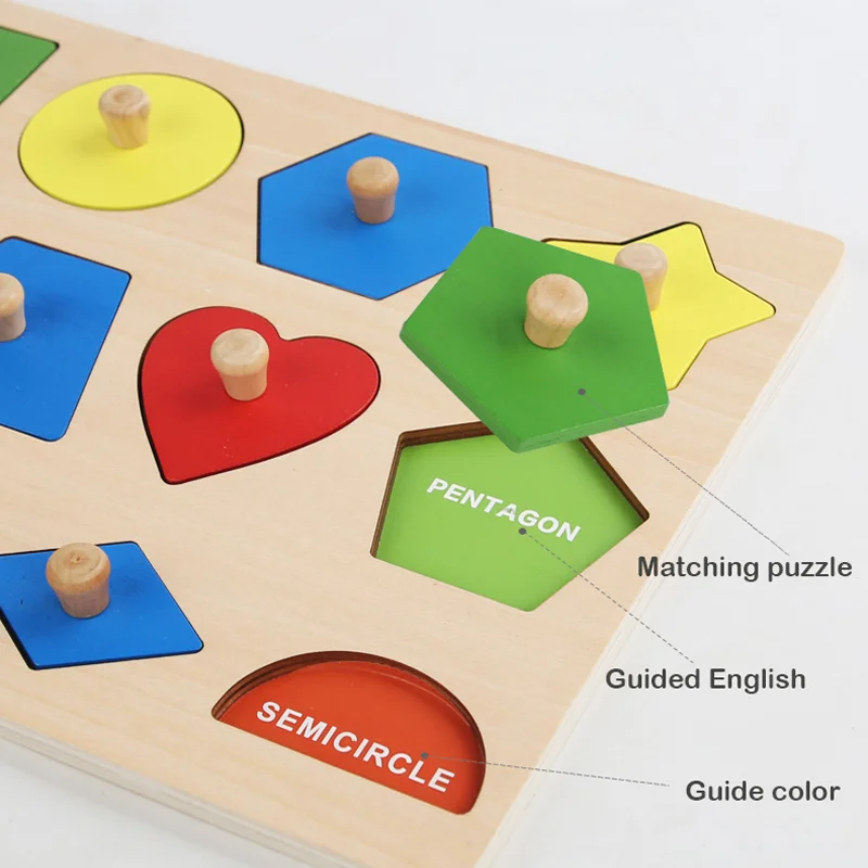 Brinquedos montessori de quebra-cabeça para bebês, forma de madeira e placa de arranhar à mão combinando com cores, brinquedos cognitivos geométricos para educação precoce