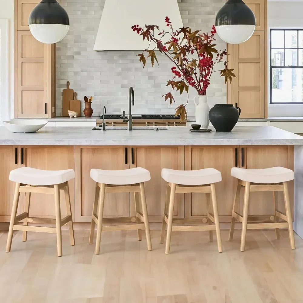 Bar Stools, Barstools with Sturdy Wood Legs, Saddle Seat Counter Height Bar Stools for Kitchen Counter, Bar, Dining