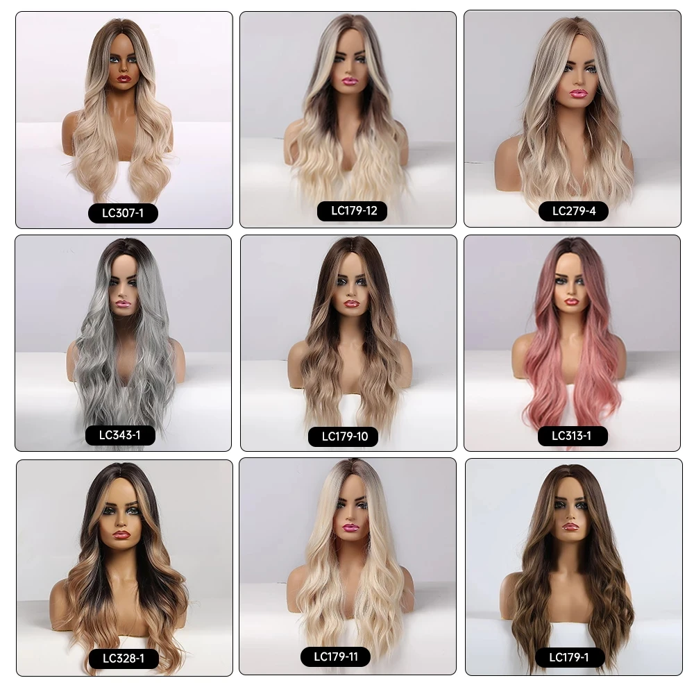 Easihair ombre marrom luz loira platina longo ondulado parte média peruca de cabelo cosplay natural resistente ao calor peruca sintética para mulher