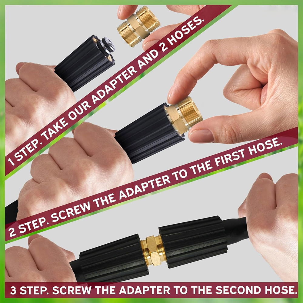 High Pressure Washer Hose Extension Connector Brass Metric M22 15mm Female Thread to M22 14mm Male Fitting Hose Coupler Adaptor