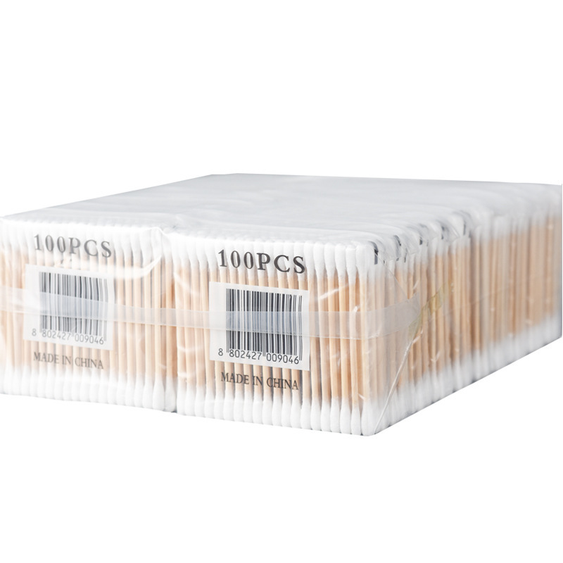 Hisopo de algodón de madera de doble cabeza para mujer, bastoncillos de algodón con punta para maquillaje, palos de madera para limpieza de nariz y orejas, herramientas de cuidado de la salud para bebés, palos de madera