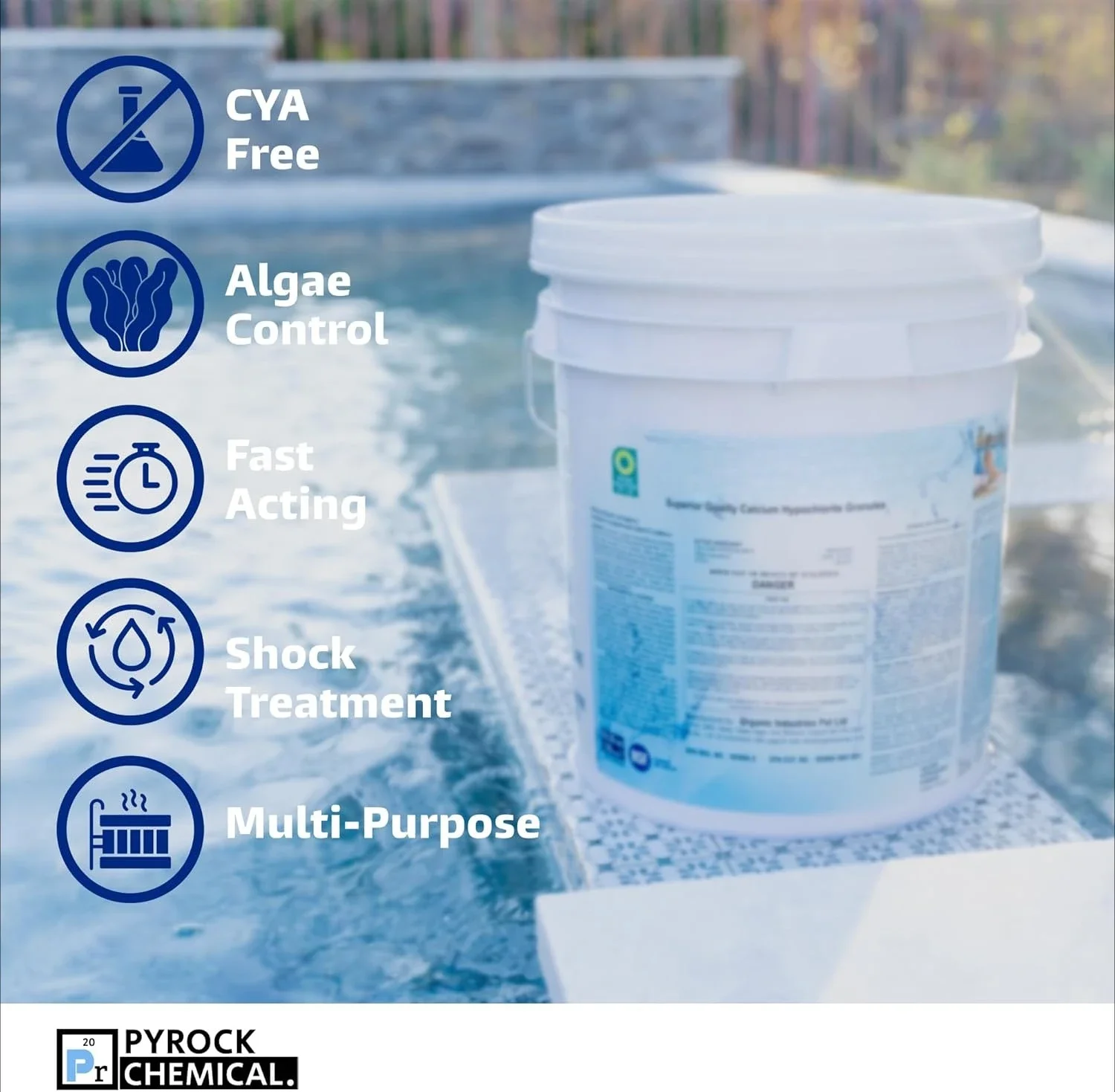 Pool Shock by Aqua Org Plus - 65% Granular Cal Hypo - Swimming Pool Shock for In-Ground, Above , Spas & Hot Tubs - 50 Pound Pail