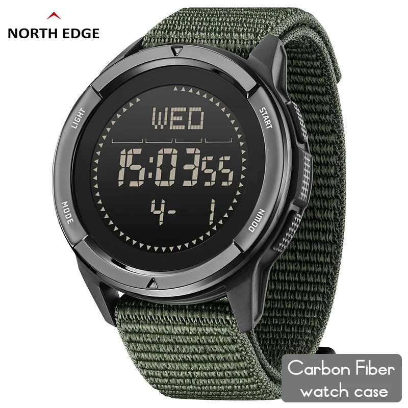 NORTH EDGE ALPS ผู้ชายดิจิตอลคาร์บอนไฟเบอร์นาฬิกา Shock Militray กีฬา SUPER LIGHT เข็มทิศกลางแจ้งกันน้ํา 50M นาฬิกาข้อมือ