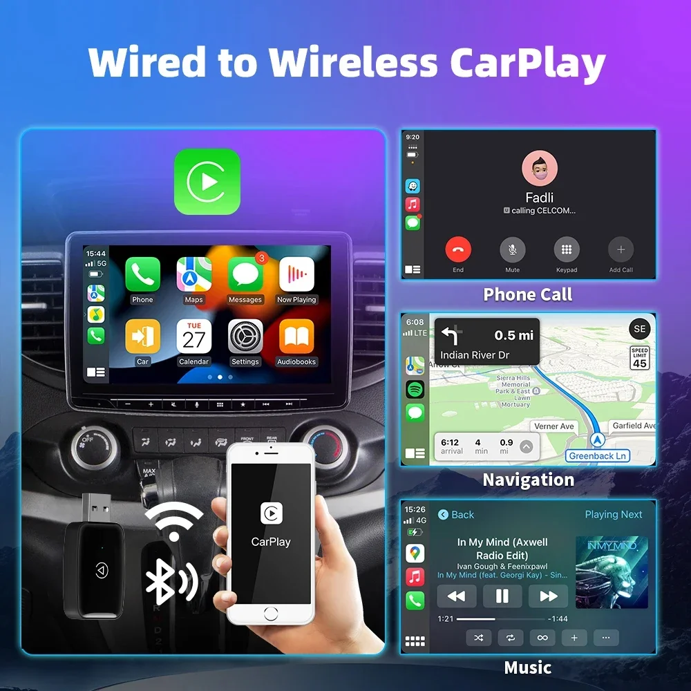 Mini caja CarPlay para Audi Mercedes Volvo Volkswagen compatible con Bluetooth inalámbrico Android conexión automática carga Siri IOS15