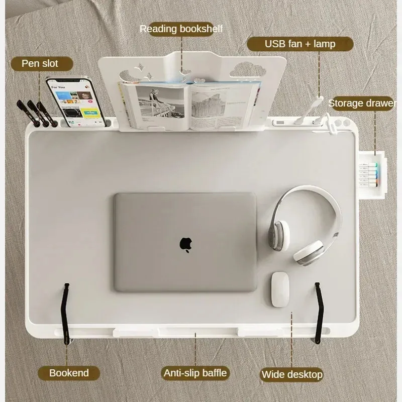 Foldable Lift Laptop Desk with Pen Holder, Gaming Desk with Radiator, Adjustable Reading Table, Bed Table for Breakfast Study