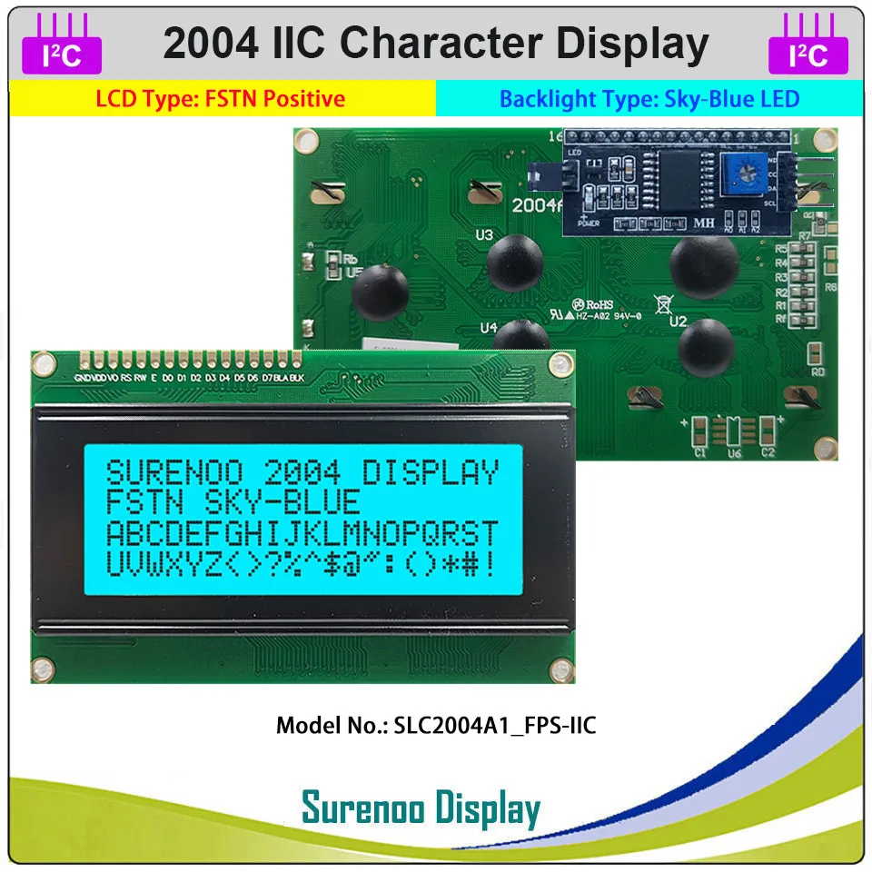 Seriale IIC I2C TWI 2004 204 20*4 Schermo del pannello di visualizzazione del modulo LCD con caratteri inglesi e giapponesi per Arduino