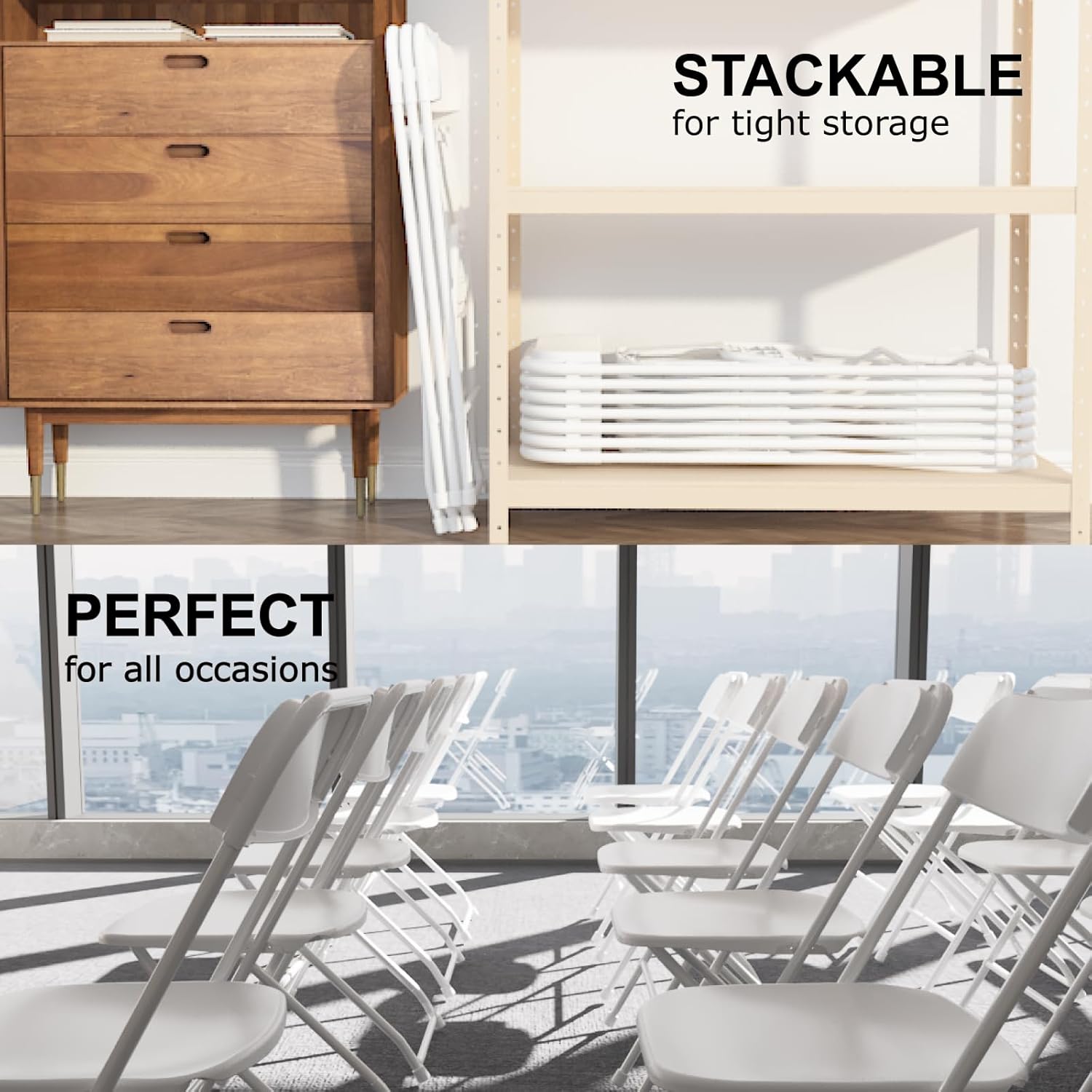10 Pack White Folding Chairs, Portable Party Chairs, Plastic Folding Chair,Commercial Seats with Steel Frame for Offic