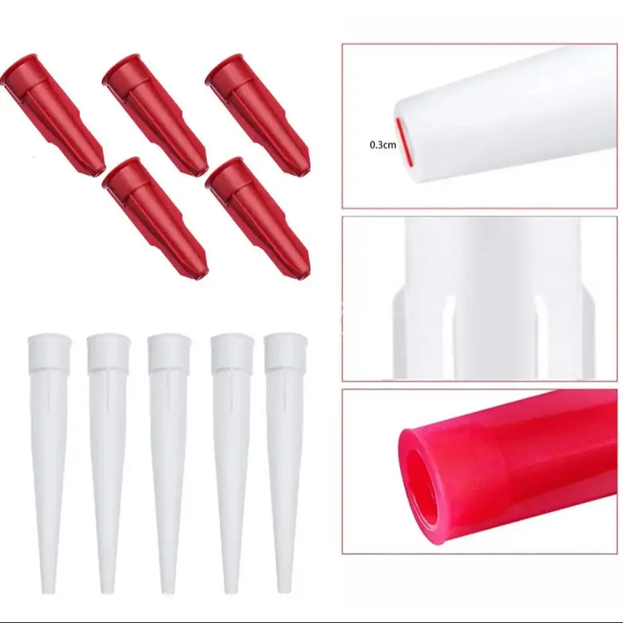 12-20pcs Silicone Tube Nozzle Cap Replacement Tips Caulk With Red Nozzle Cartridge Spare Silicone Sealant Home Construction Tool