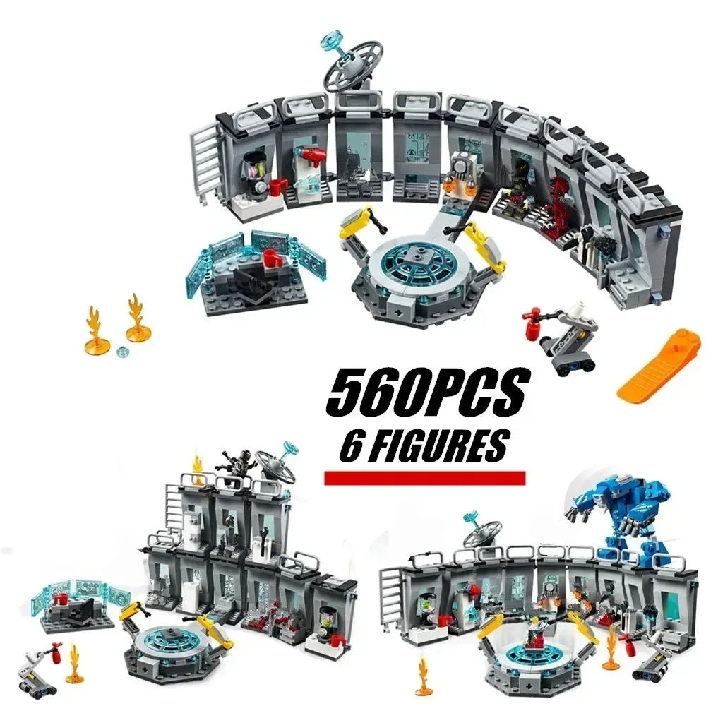 Auf Lager Marvel's Avengers Super Heroes Iron Man Hall of Armor Robot Hall FIT 76125, Modellbausteine, Ziegel, Geschenkspielzeug