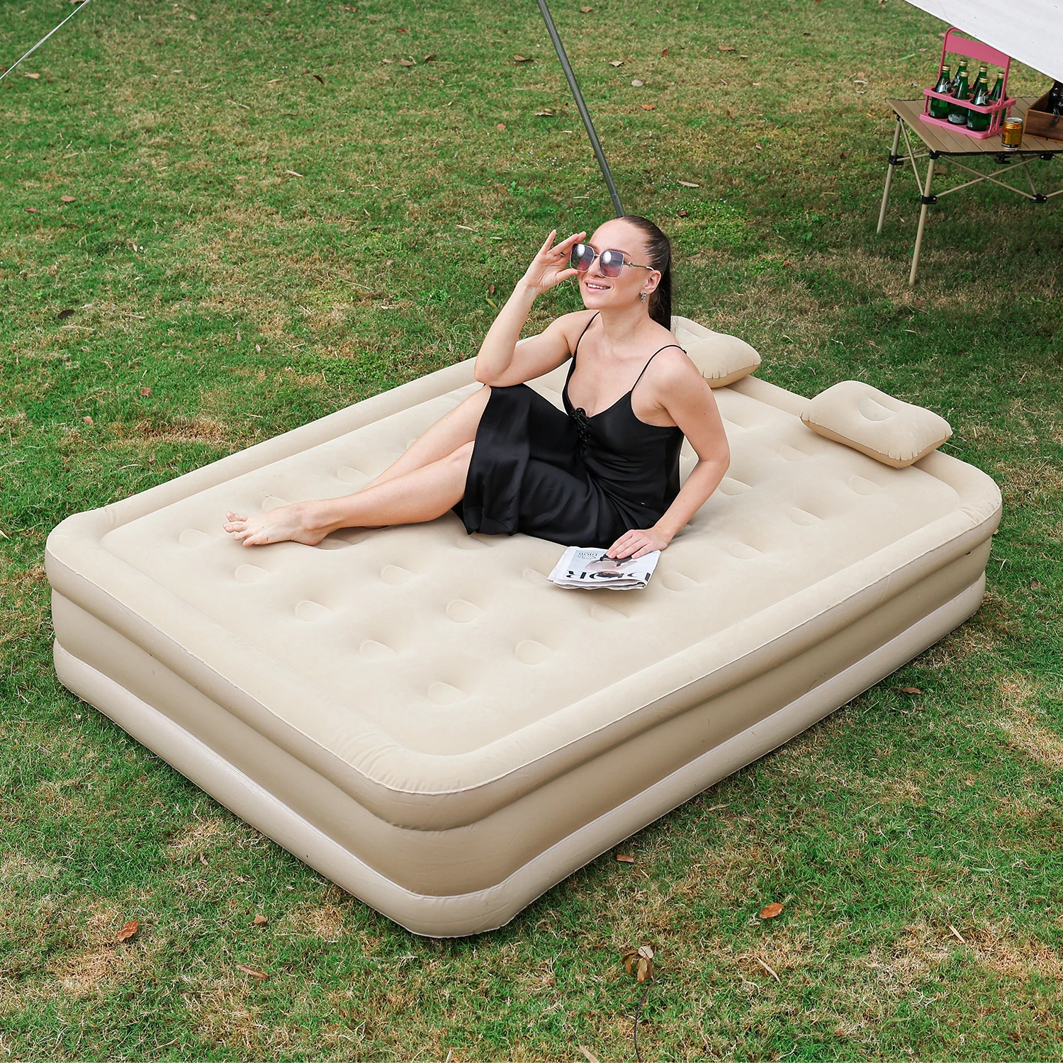 Colchão de ar interior glamping esteiras pvc inflável colchão de dormir luxo 2 pessoas acampamento cama esteira bomba embutida engrossar esteira