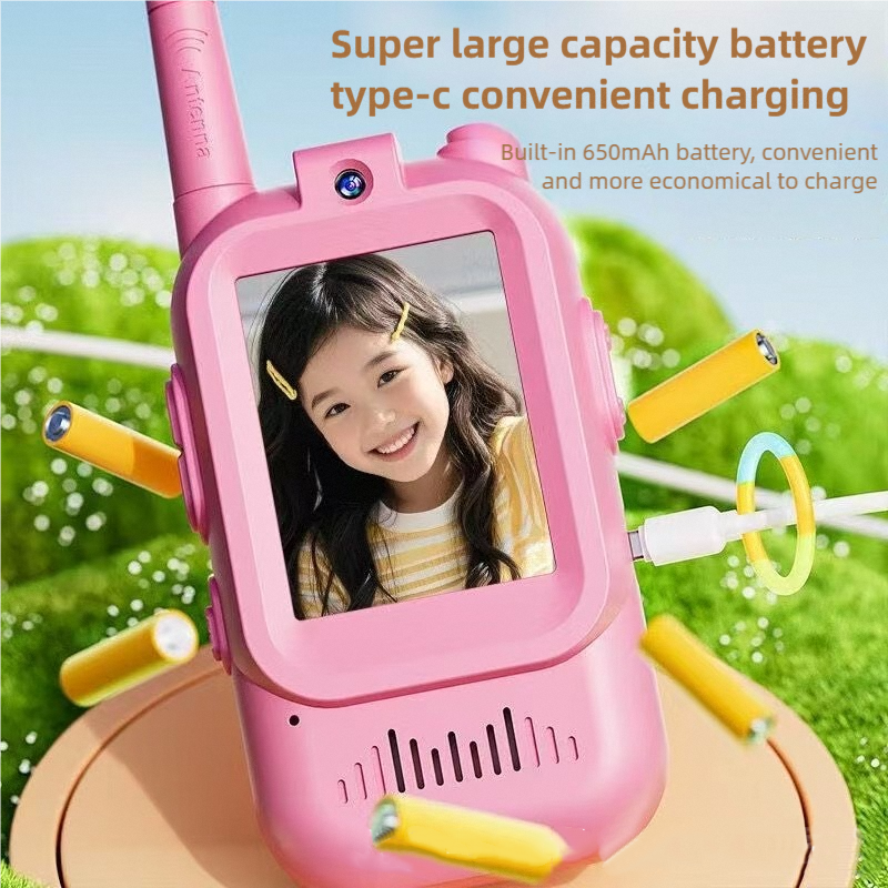 Video Walkie Talkies for Kids 2 Pack Rechargeable Intercom Walkie-talkie Cute 2 Inch Screen One-Click Call Child Video Intercom