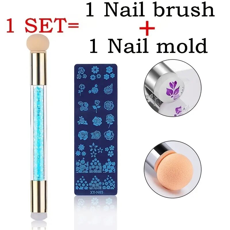 Ensemble de plaques d'estampage d'ongles en silicone, tampon d'art d'ongle, brosse, pochoirs de transfert de vernis, fleur, géométrie, modèle, outils de manucure