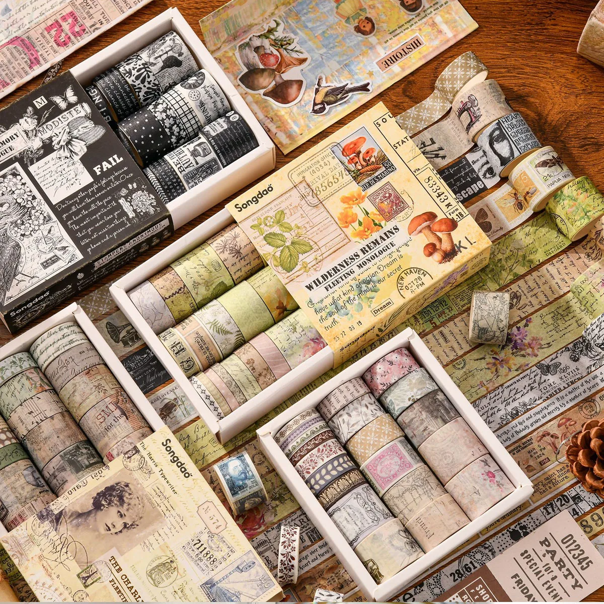 20 piezas cintas Washi Vintage suministros para álbum de recortes Cinta adhesiva Retro Cinta Adhesiva Decorativa materiales para diario conjunto de cintas Washi