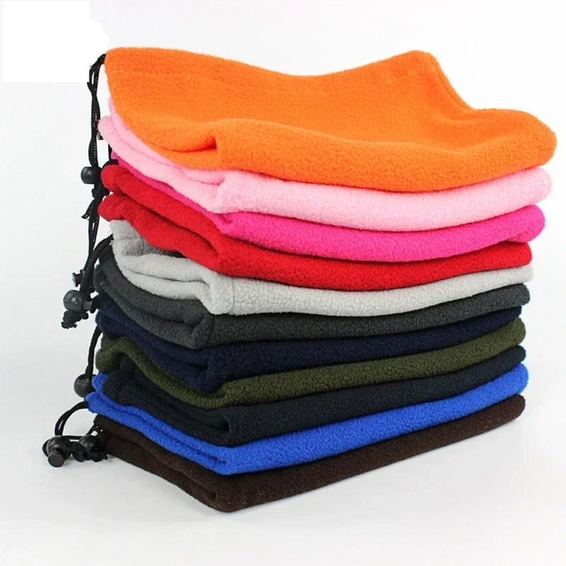 Bufanda de forro polar de imitación con cordón Unisex, calentador de cuello para exteriores, bufanda ajustable a prueba de viento, bufandas de redecilla de moda para hombres, Color sólido, Invierno