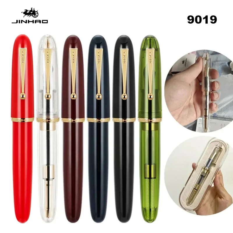 Pluma estilográfica JinHao 9019 Dadao de lujo, pluma giratoria transparente acrílica, papelería de punta de 40MM, suministros escolares de oficina, bolígrafos de escritura