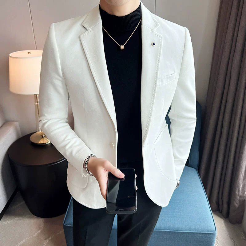 Nowy modny płaszcz garniturowy męski Slim Fit Deerskin Velvet Elegancki luksusowy blezer biznesowy Casual Wedding Plus Size Suit 4XL-S