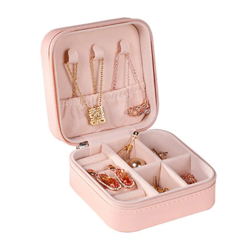 Mini scatola portaoggetti per gioielli portatile da viaggio per la famiglia, orecchini, collane, scatola portaoggetti per anelli femminili, espositore in pelle PU