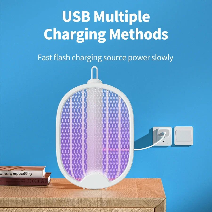 DW1 Elektrische Mückenklatsche für Zuhause, Schlafsaal, Mückenvernichtungslampe, 2-in-1, violettes Licht, zusammenklappbar, über USB wiederaufladbar, Insektenvernichter