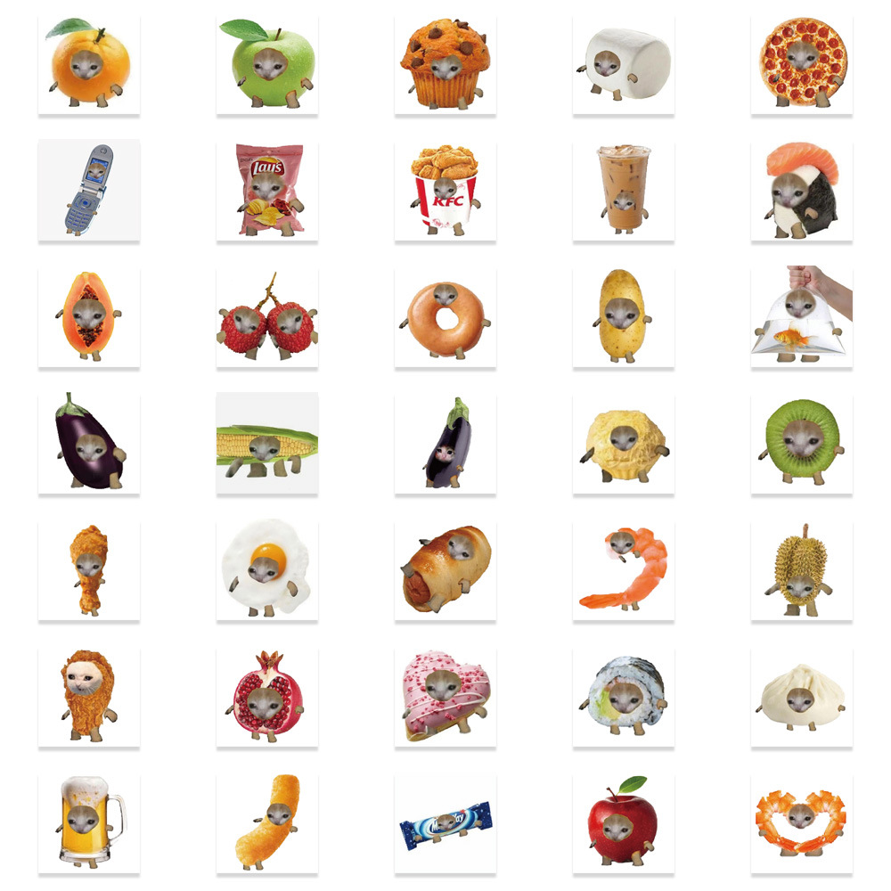 69 pçs engraçado meme gato e comida bonito graffiti adesivos para brinquedo bagagem portátil ipad skate telefone carro adesivos