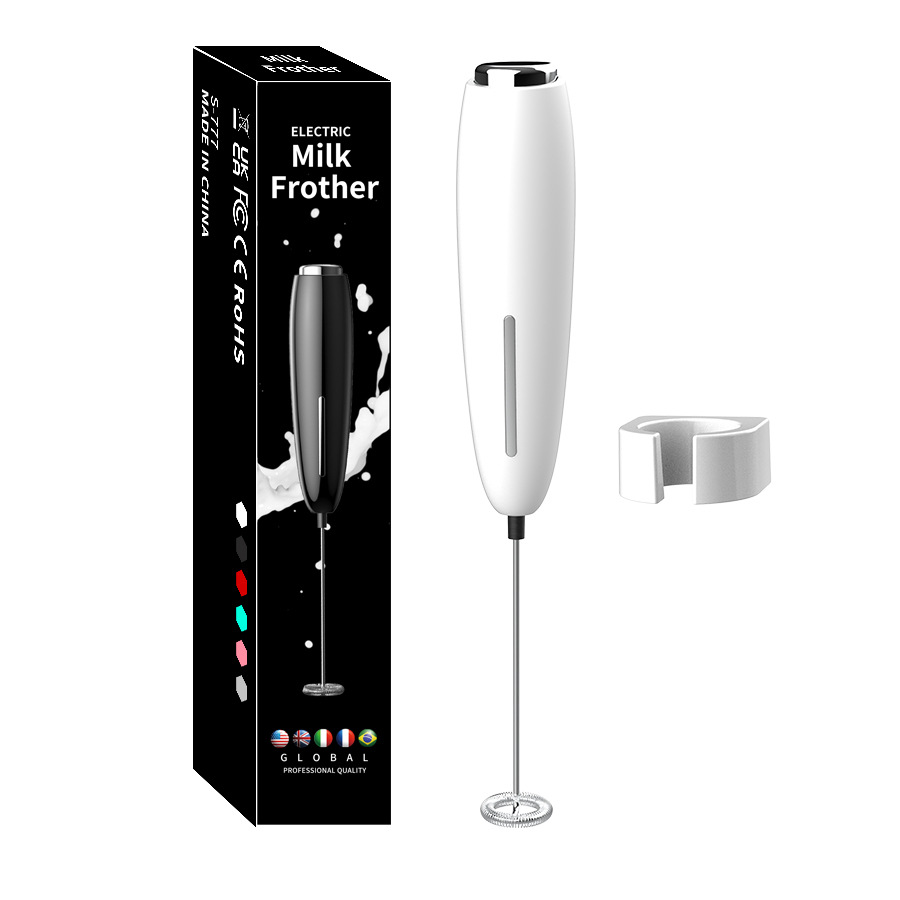 Batedor de leite portátil, poderoso fabricante de espuma elétrico com suporte, alimentado por bateria, liquidificador, misturador de bebidas para café