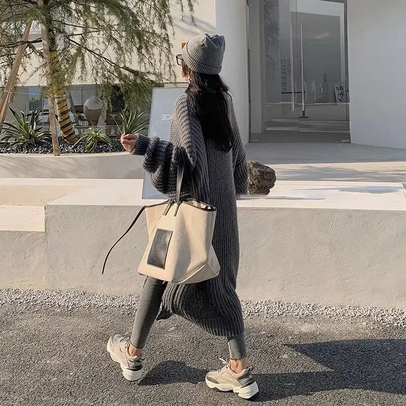 Cárdigan largo de punto para mujer, suéter holgado con cuello en V, prendas de vestir exteriores elegantes y dulces, abrigo Maxi Y2k, chaqueta suave, primavera 2024