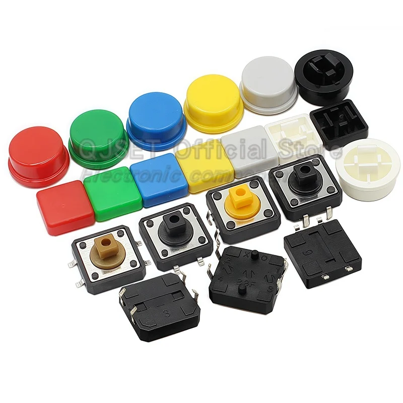 20 piezas interruptor de botón táctil 12*12*7,3 MM Micro interruptor pulsador A14 A24 cubierta de botón 12x12x7,3 MM botón de cabeza cuadrada