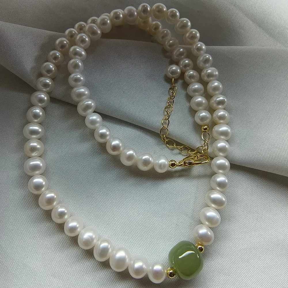 Kalung cantik AAAA 5-6mm mutiara putih laut Selatan alami kalung 18 inci + gelang 7,5-8 inci set 925s- panjang dapat disesuaikan