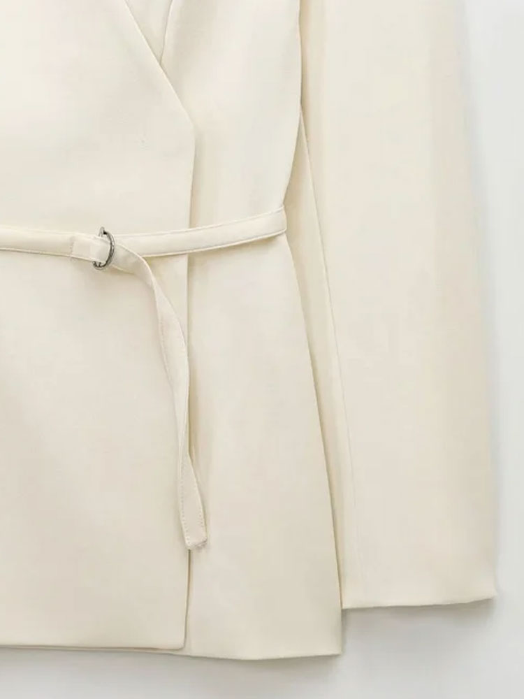 Chique blazerjas met V-hals en riem voor dames, mode-bovenkleding met lange mouwen en drukknopen