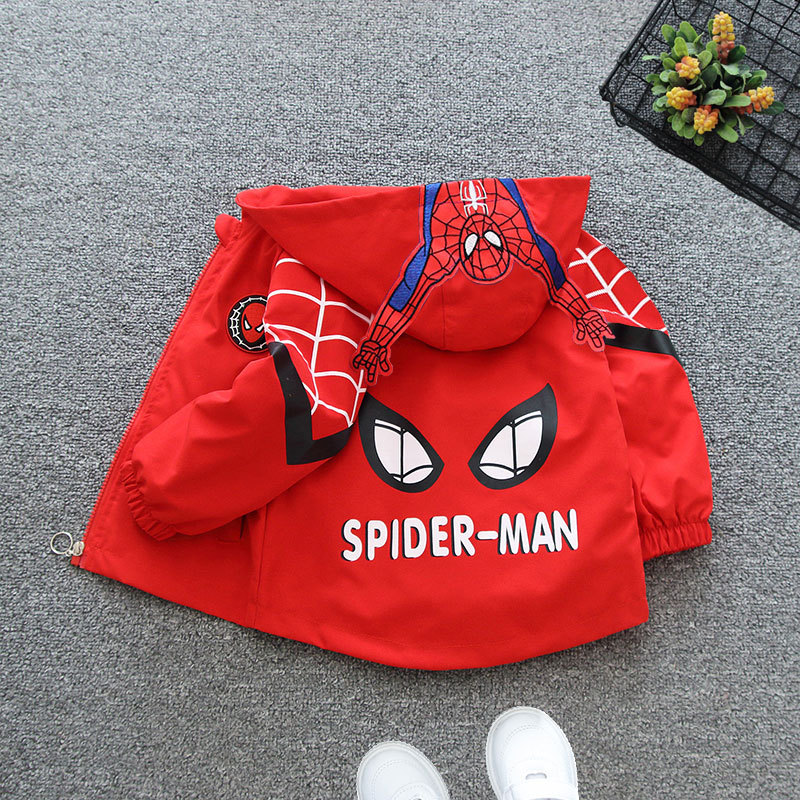 Children's Hooded Coat Boys' Baby Spring Clothes 2022 New Hero Spiderman Handsome Charge Jacket