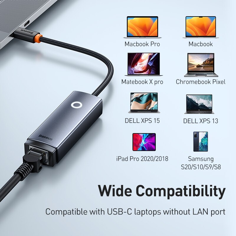 Baseus-Adaptador USB C a Ethernet para ordenador portátil, tarjeta de red RJ45, de aluminio, Gigabit, para MacBook Pro de 1000/100Mbps