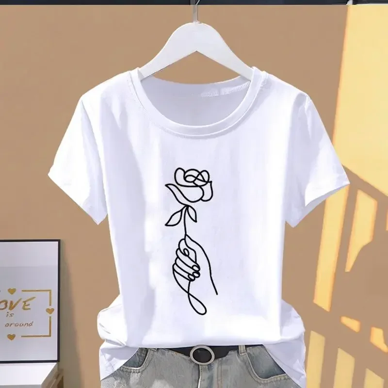 90s Y2k 女性プリント花スポーツファッションカジュアル爆発半袖 Tシャツグラフィック Tシャツ女性服 Tシャツ