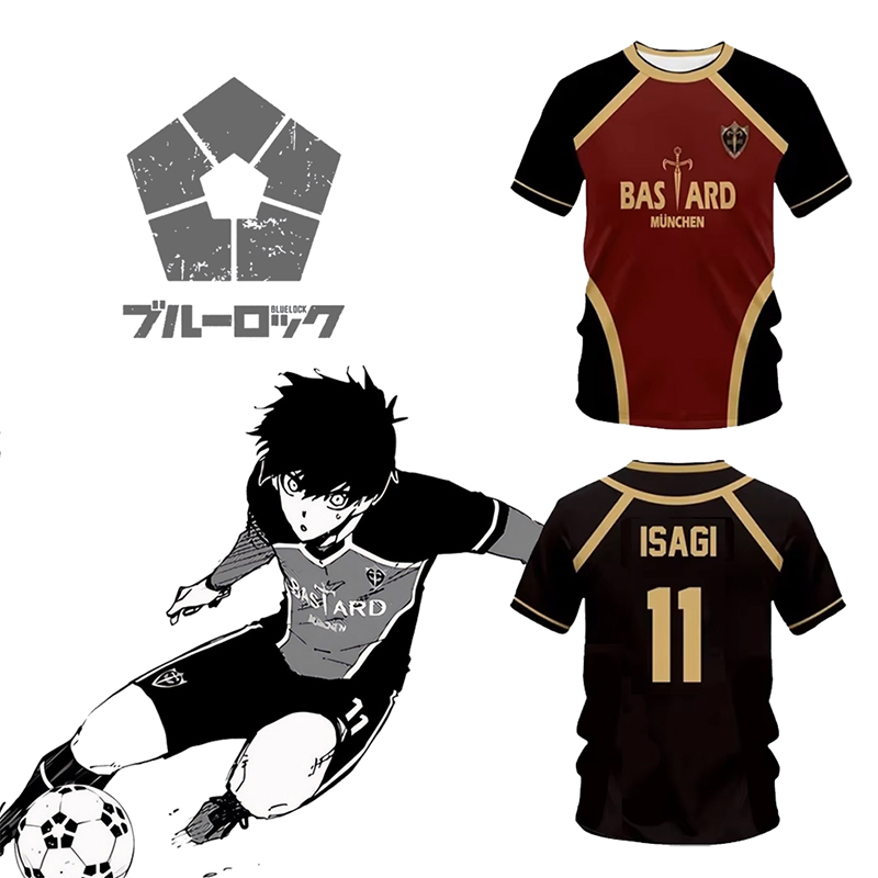 Jersey patrón de fútbol sala Vl Replika Blue Lock Anime Bastard Munich verano hombres y mujeres 3Dt camisa Casual deportes camiseta Top