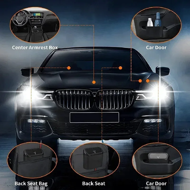 Mini cubo de basura para coche a prueba de fugas con tapa, incluye bolsas desechables de 60/300 para gestión de residuos interiores de vehículos, 1 ud.