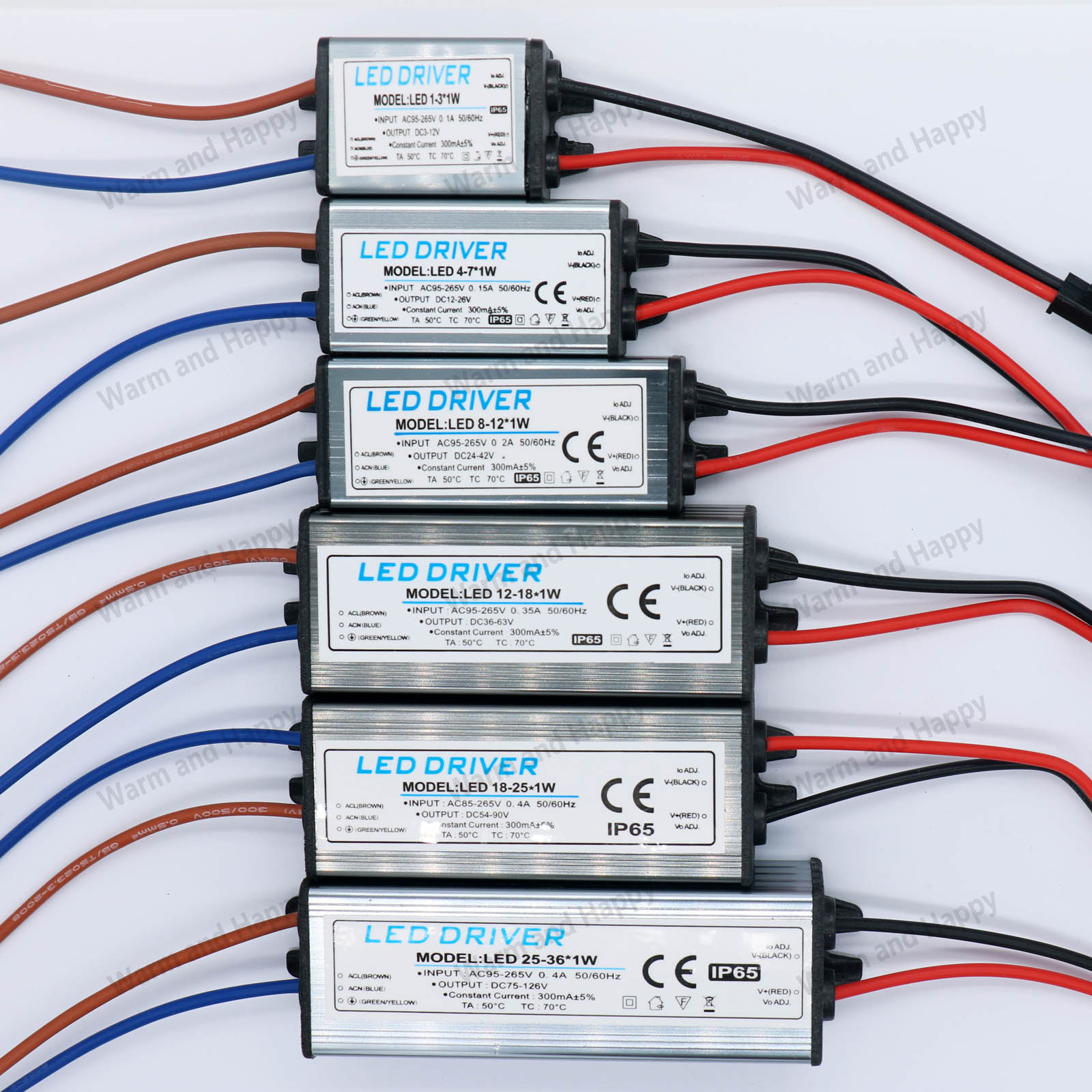 LED-Treiber 1–3 W, 4–7 W, 8–12 W, 12–18 W, 18–24 W, 25–36 W, AC95 V–265 V, Netzteil, 300 mA, wasserdichter IP65-Beleuchtungstransformator