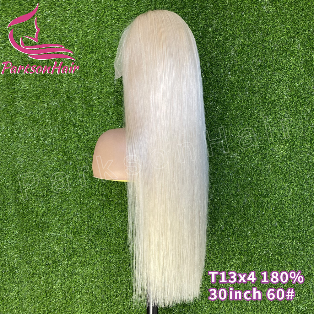 13X6 HD 투명 플래티넘 애쉬 블론드 컬러 앞면 레이스 가발 미리 뽑은 13X4 # 여성용 인모용 흰색 레이스 정면 가발 60개