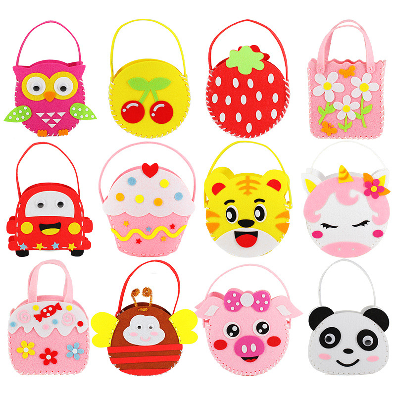 6Pcs Vliesstoff DIY Nähen Handtasche Kinder Handwerk Spielzeug Cartoon Tier Blume Handgemachte Nähen Tasche Pädagogisches Spielzeug Kinder geschenk