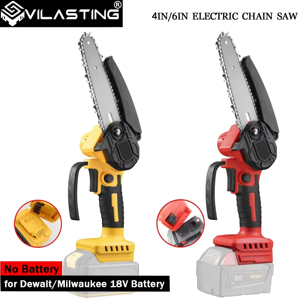 VILASTING-Mini motosierra inalámbrica de 4/6 pulgadas para carpintería, sierra eléctrica para jardín, herramienta eléctrica de corte compatible con Dewalt/Milwaukee, Pin de batería de 18V